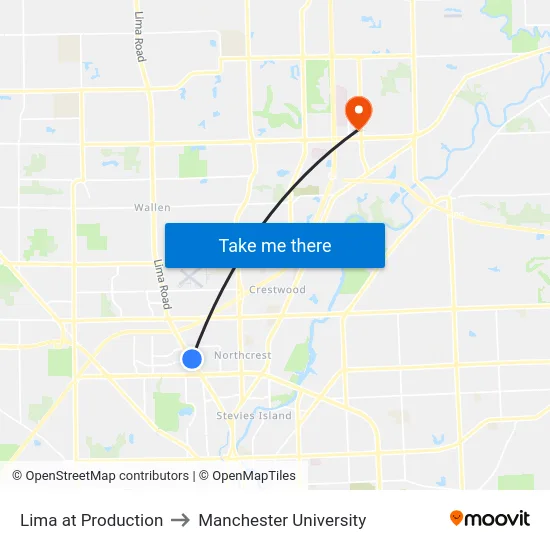 Lima at Production to Manchester University map
