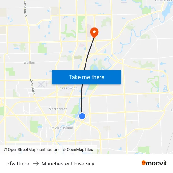 Pfw Union to Manchester University map
