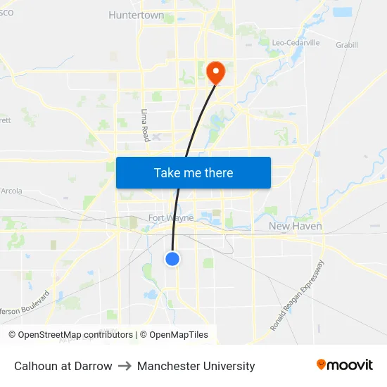 Calhoun at Darrow to Manchester University map