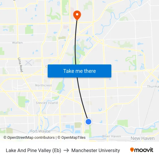 Lake And Pine Valley (Eb) to Manchester University map