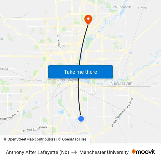 Anthony After Lafayette (Nb) to Manchester University map