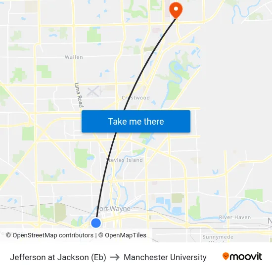 Jefferson at Jackson (Eb) to Manchester University map
