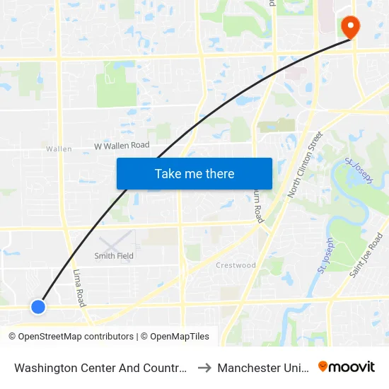 Washington Center And Country Forest Dr to Manchester University map