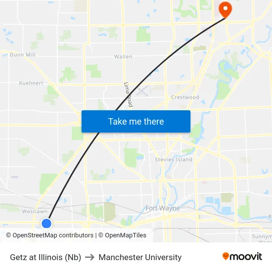 Getz at Illinois (Nb) to Manchester University map