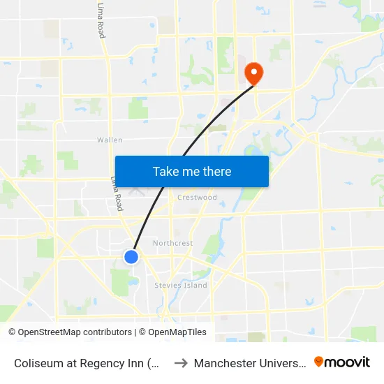 Coliseum at Regency Inn (Wb) to Manchester University map