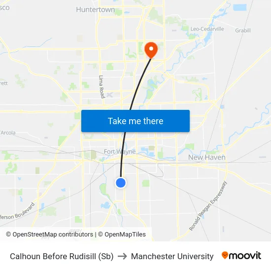 Calhoun Before Rudisill (Sb) to Manchester University map