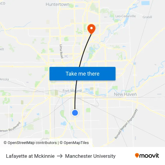 Lafayette at Mckinnie to Manchester University map