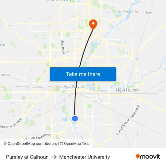 Pursley at Calhoun to Manchester University map