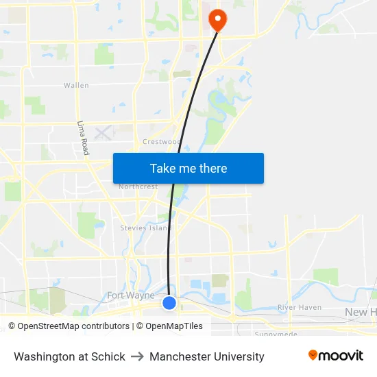 Washington at Schick to Manchester University map