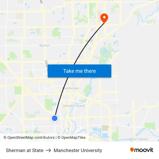 Sherman at State to Manchester University map