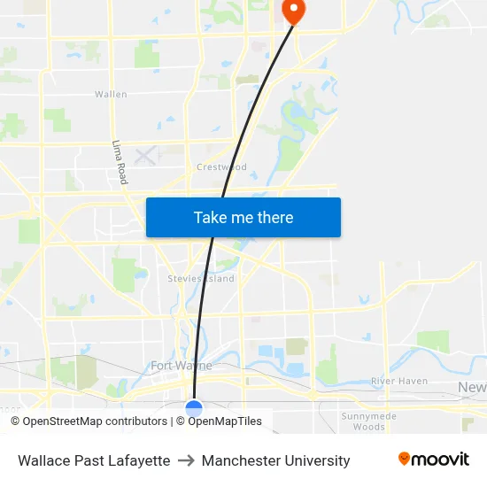 Wallace Past Lafayette to Manchester University map