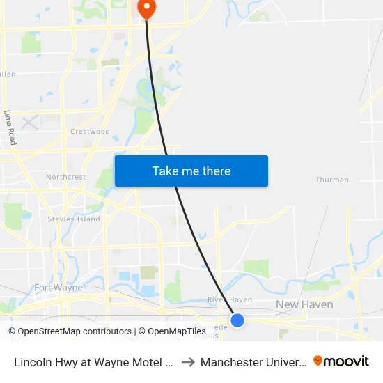 Lincoln Hwy at Wayne Motel (Wb) to Manchester University map