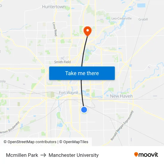 Mcmillen Park to Manchester University map