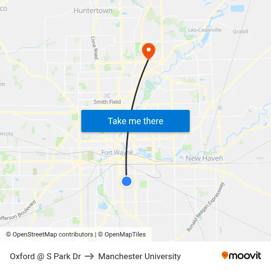 Oxford @ S Park Dr to Manchester University map