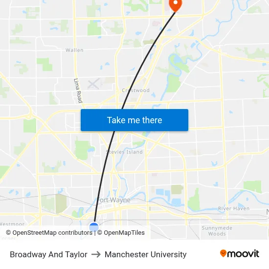 Broadway And Taylor to Manchester University map