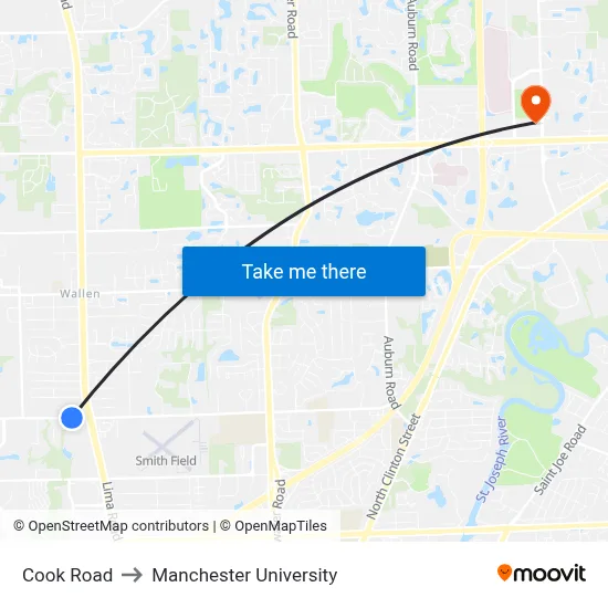 Cook Road to Manchester University map