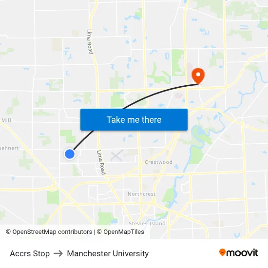Accrs Stop to Manchester University map