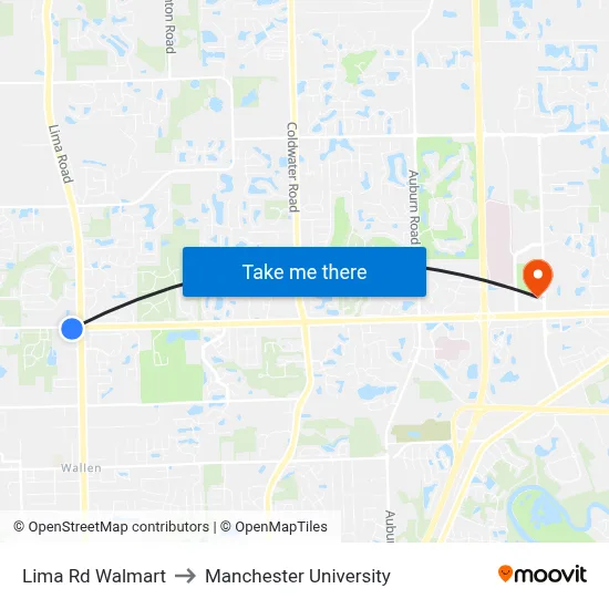 Lima Rd Walmart to Manchester University map