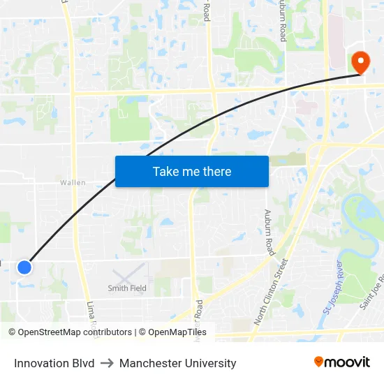 Innovation Blvd to Manchester University map