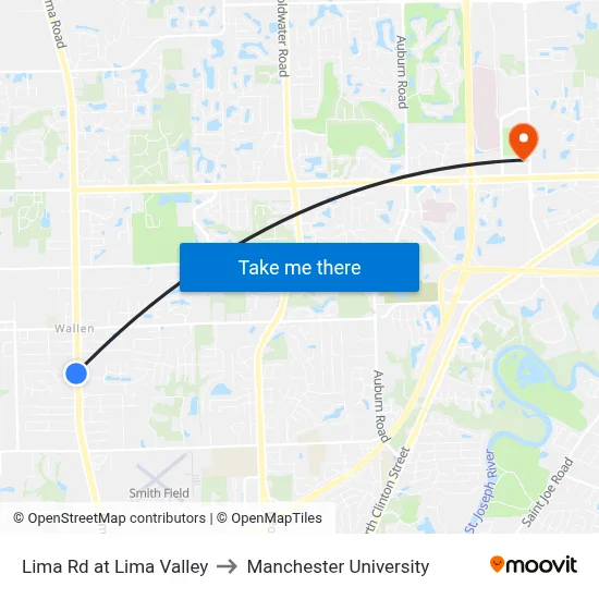 Lima Rd at Lima Valley to Manchester University map