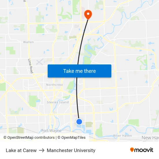 Lake at Carew to Manchester University map