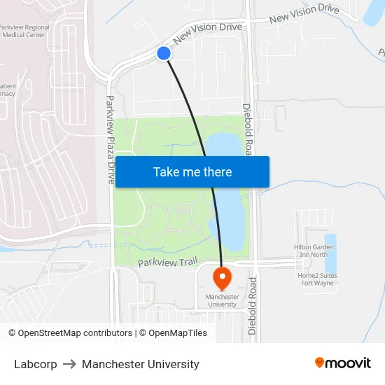 Labcorp to Manchester University map