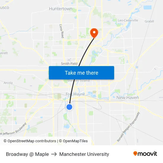 Broadway @ Maple to Manchester University map