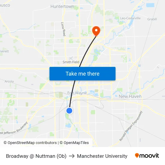 Broadway @ Nuttman (Ob) to Manchester University map