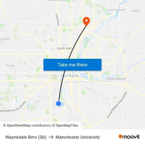 Waynedale Bmv (Sb) to Manchester University map