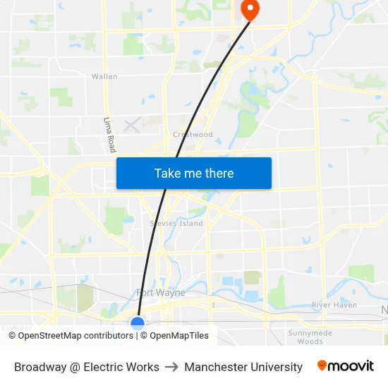 Broadway @ Electric Works to Manchester University map