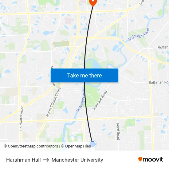 Harshman Hall to Manchester University map