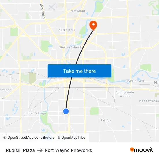 Rudisill Plaza to Fort Wayne Fireworks map