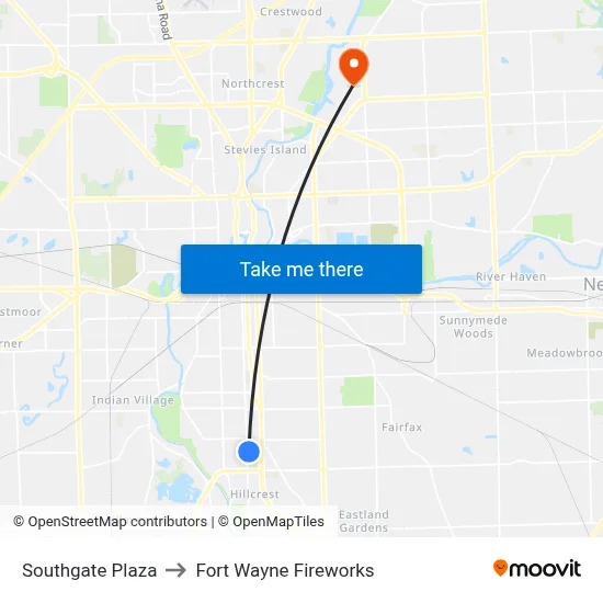 Southgate Plaza to Fort Wayne Fireworks map