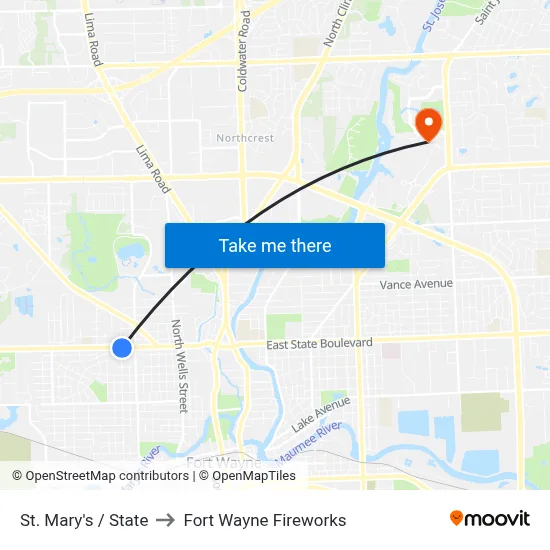 St. Mary's / State to Fort Wayne Fireworks map
