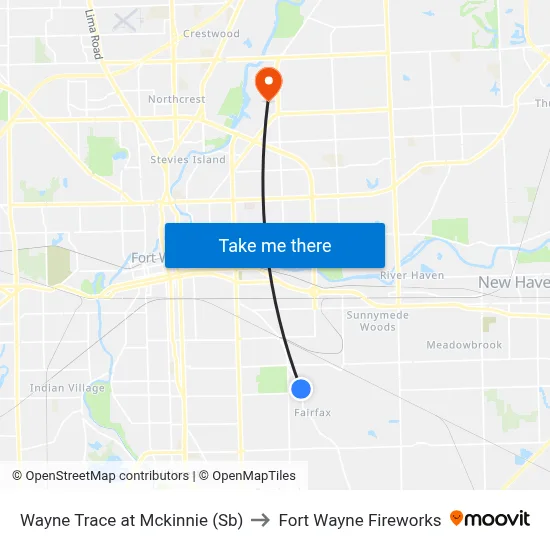 Wayne Trace at Mckinnie (Sb) to Fort Wayne Fireworks map