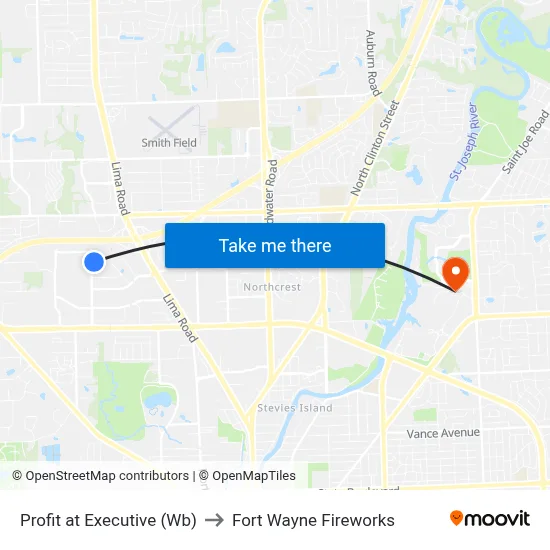 Profit at Executive (Wb) to Fort Wayne Fireworks map