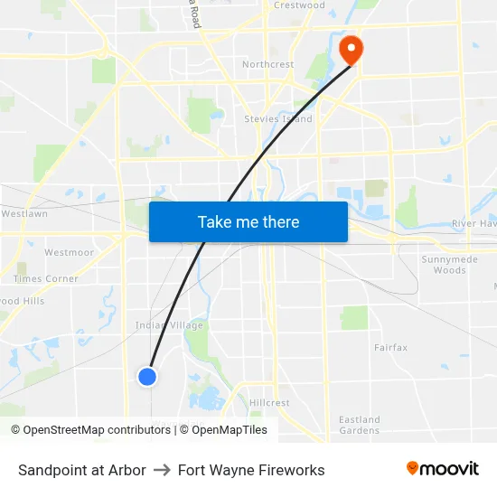 Sandpoint at Arbor to Fort Wayne Fireworks map