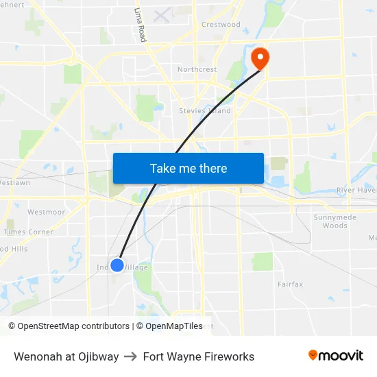 Wenonah at Ojibway to Fort Wayne Fireworks map