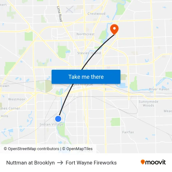 Nuttman at Brooklyn to Fort Wayne Fireworks map