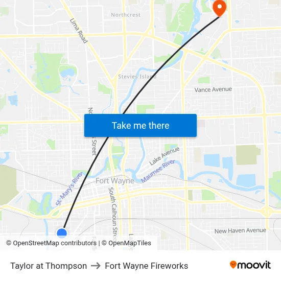 Taylor at Thompson to Fort Wayne Fireworks map