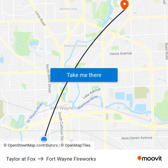Taylor at Fox to Fort Wayne Fireworks map