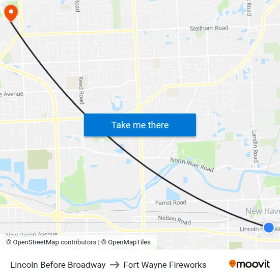 Lincoln Before Broadway to Fort Wayne Fireworks map