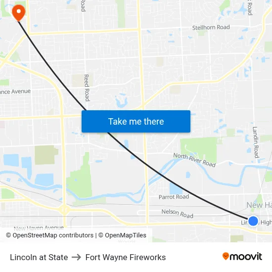 Lincoln at State to Fort Wayne Fireworks map