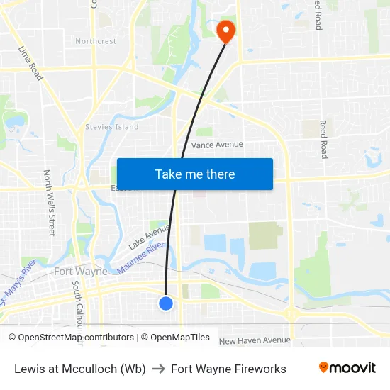 Lewis at Mcculloch (Wb) to Fort Wayne Fireworks map