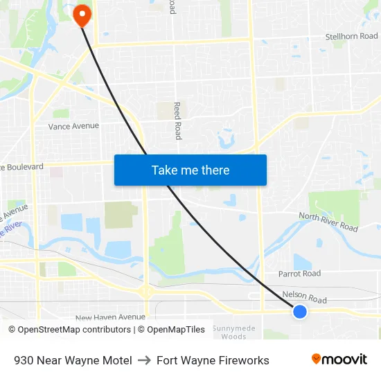 930 Near Wayne Motel to Fort Wayne Fireworks map