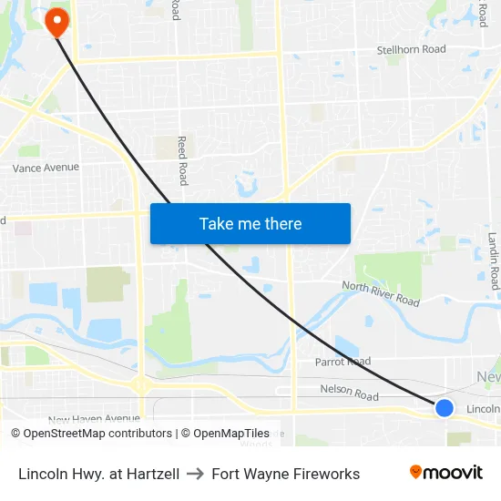 Lincoln Hwy. at Hartzell to Fort Wayne Fireworks map