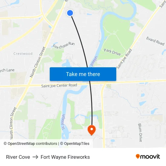 River Cove to Fort Wayne Fireworks map