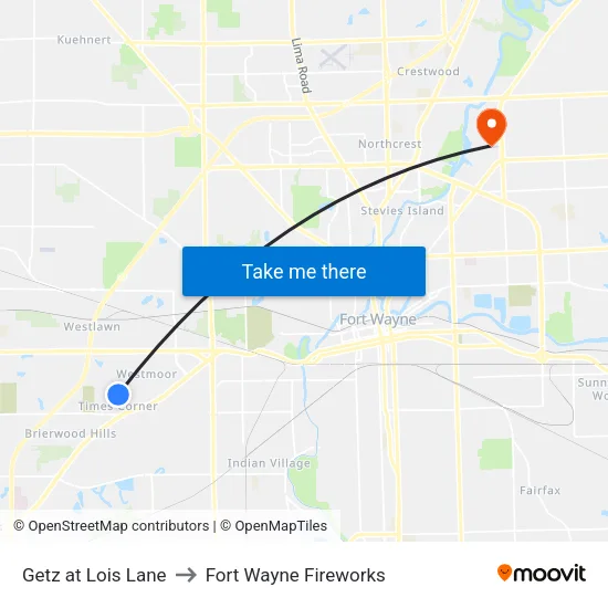 Getz at Lois Lane to Fort Wayne Fireworks map