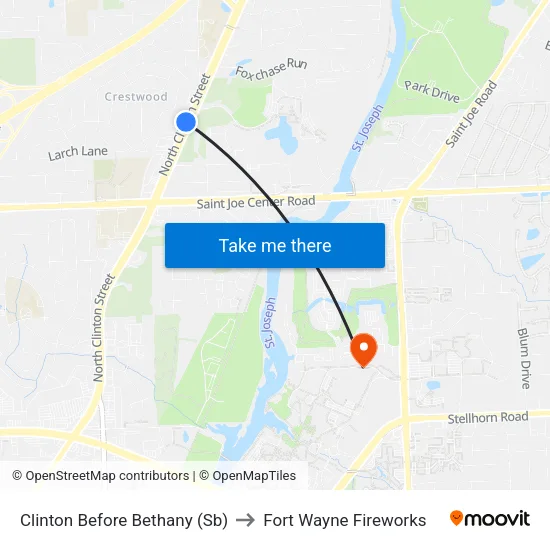 Clinton Before Bethany (Sb) to Fort Wayne Fireworks map