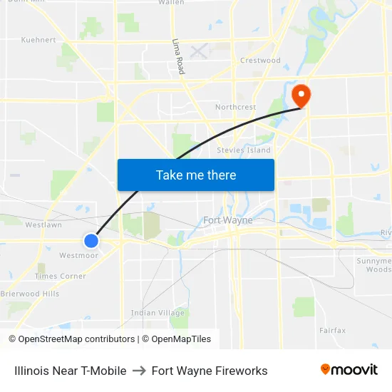 Illinois Near T-Mobile to Fort Wayne Fireworks map